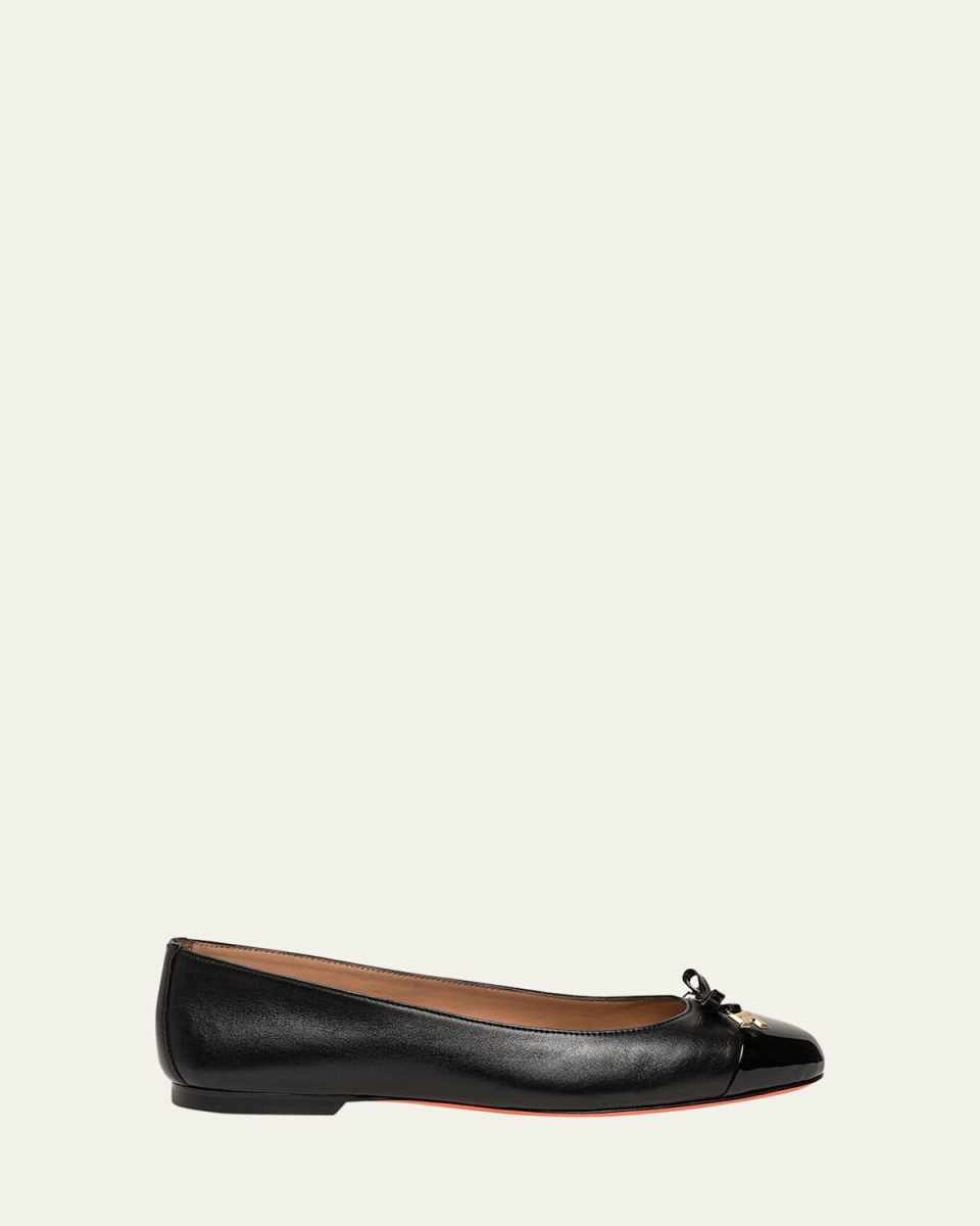 Sandy Leather Bow Ballet Flats